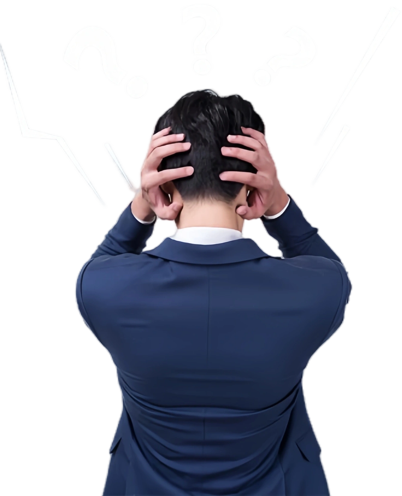 first-time importer who is confused and overwhelmed by the China sourcing process, surrounded by question marks