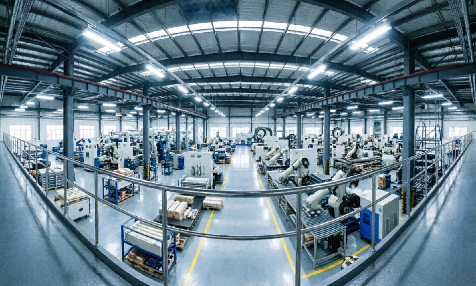 Factory worker inspecting products in a modern factory setting